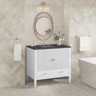 36 Inch Myrrin Freestanding Vanity in Bright White / Charcoal Soapstone Top