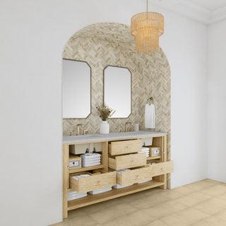 72 Inch Marigot Freestanding Vanity in Sunwashed Oak / Eternal Jasmine Pearl Top