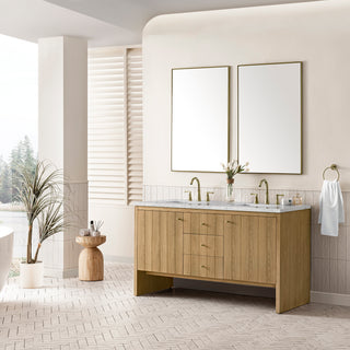 60 Inch Hudson Freestanding Vanity in Light Natural Oak / Eternal Jasmine Pearl Top
