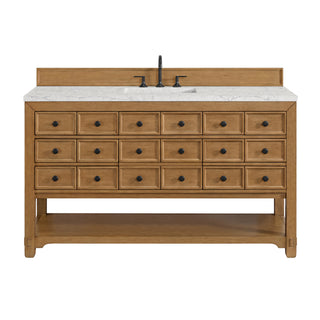 60 Inch Malibu Freestanding Vanity in Amber Birch / Eternal Jasmine Pearl Top