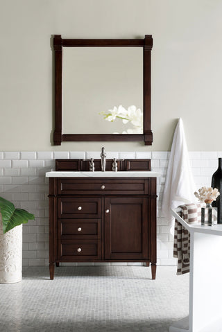 36 Inch Brittany Freestanding Vanity in Burnished Mahogany / Ethereal Noctis Top