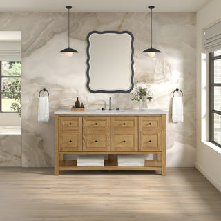 60 Inch Breckenridge Freestanding Vanity in Light Natural Oak / Eternal Jasmine Pearl Top