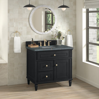 36 Inch Lorelai Freestanding Vanity in Black Onyx / Parisien Bleu Top