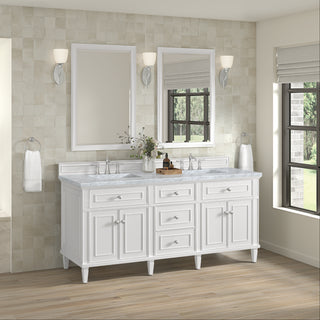 72 Inch Lorelai Freestanding Vanity in Bright White / Carrara White Top