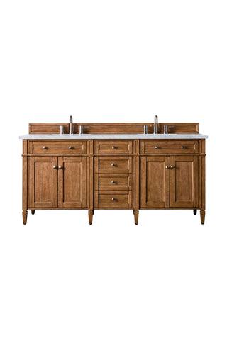72 Inch Brittany Freestanding Vanity in Saddle Brown / Arctic Fall Solid Surface Top