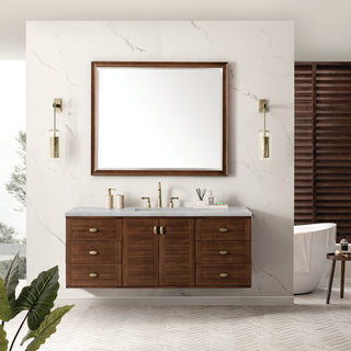 60 Inch Amberly Dual Mount Vanity in Mid-Century Walnut / Victorian Silver Top