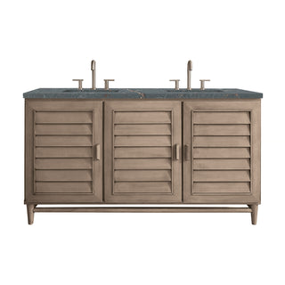 60 Inch Portland Freestanding Vanity in Whitewashed Walnut / Parisien Bleu Top