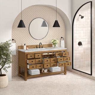 60 Inch Malibu Freestanding Vanity in Amber Birch / Carrara White Top