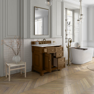 36 Inch Brookfield Freestanding Vanity in Honey Oak / Carrara White Top