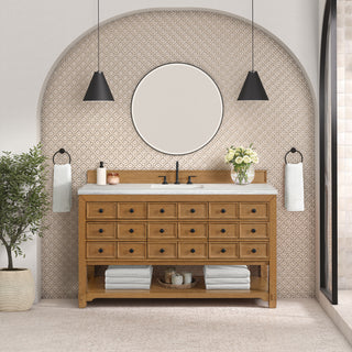 60 Inch Malibu Freestanding Vanity in Amber Birch / Arctic Fall Top