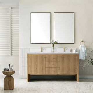60 Inch Hudson Freestanding Vanity in Light Natural Oak / White Zeus Top