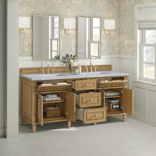 72 Inch Lorelai Freestanding Vanity in Light Natural Oak / Carrara White Top