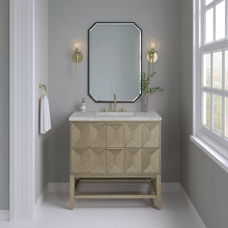 36 Inch Emmeline Freestanding Vanity in Pebble Oak / Victorian Silver Top