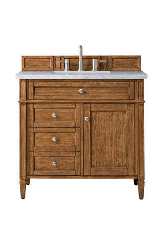 36 Inch Brittany Freestanding Vanity in Saddle Brown / Carrara White Top