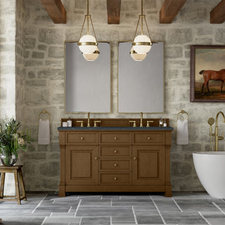 60 Inch Brookfield Freestanding Vanity in Honey Oak / Charcoal Soapstone Top