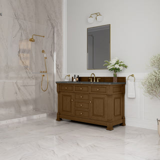 60 Inch Brookfield Freestanding Vanity in Honey Oak / Parisien Bleu Top