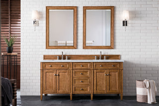 72 Inch Brittany Freestanding Vanity in Saddle Brown / Carrara White Top
