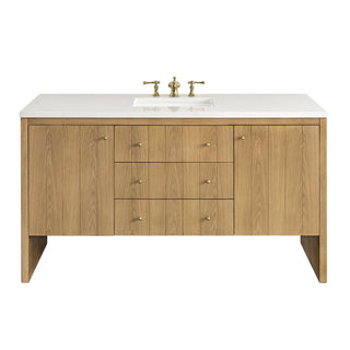 60 Inch Hudson Freestanding Vanity in Light Natural Oak / White Zeus Top