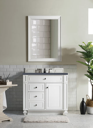 36 Inch Bristol Freestanding Vanity in Bright White / Charcoal Soapstone Top