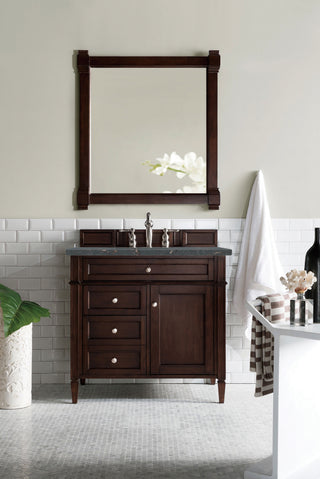 36 Inch Brittany Freestanding Vanity in Burnished Mahogany / Parisien Bleu Top