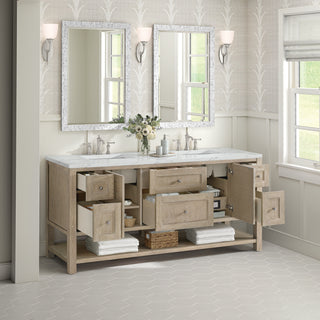 72 Inch Breckenridge Freestanding Vanity in Whitewashed Oak / Ethereal Noctis Top