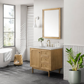 36 Inch Laurent Dual Mount Vanity in Light Natural Oak / Eternal Jasmine Pearl Top