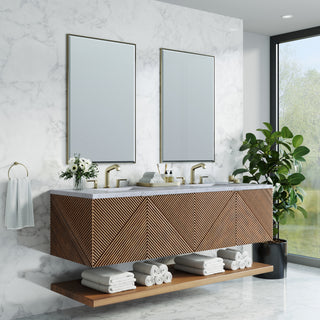 72 Inch Marcello Floating Vanity in Chestnut / Carrara White Top