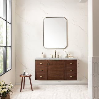 48 Inch Amberly Dual Mount Vanity in Mid-Century Walnut / Eternal Jasmine Pearl Top