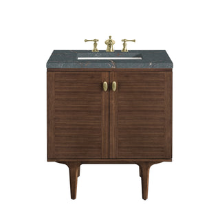 30 Inch Amberly Dual Mount Vanity in Mid-Century Walnut / Parisien Bleu Top