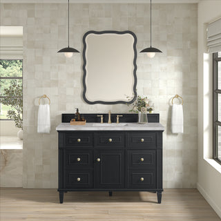 48 Inch Lorelai Freestanding Vanity in Black Onyx / Victorian Silver Top