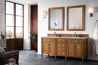 72 Inch Brittany Freestanding Vanity in Saddle Brown / Carrara White Top