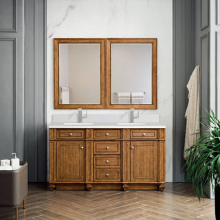 60 Inch Bristol Freestanding Vanity in Saddle Brown / White Zeus Top