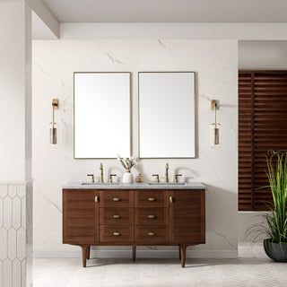 60 Inch Amberly Dual Mount Vanity in Mid-Century Walnut / Eternal Jasmine Pearl Top