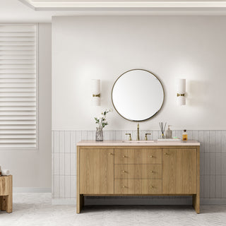 60 Inch Hudson Freestanding Vanity in Light Natural Oak / Eternal Marfil Top
