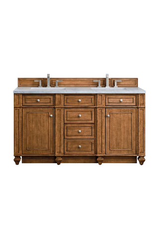 60 Inch Bristol Freestanding Vanity in Saddle Brown / Carrara White Top