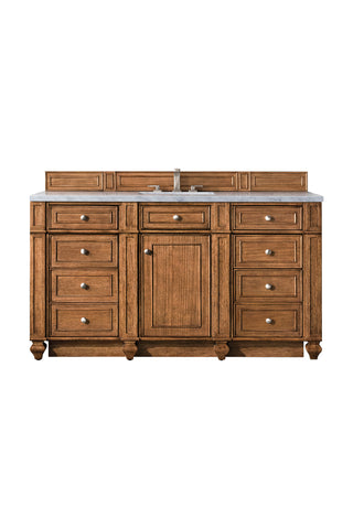 60 Inch Bristol Freestanding Vanity in Saddle Brown / Arctic Fall Solid Surface Top