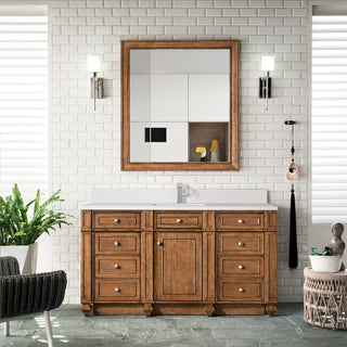 60 Inch Bristol Freestanding Vanity in Saddle Brown / White Zeus Top