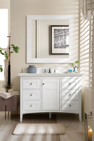 48 Inch Palisades Freestanding Vanity in Bright White / Eternal Jasmine Pearl Top