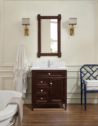 30 Inch Brittany Freestanding Vanity in Burnished Mahogany / White Zeus Top