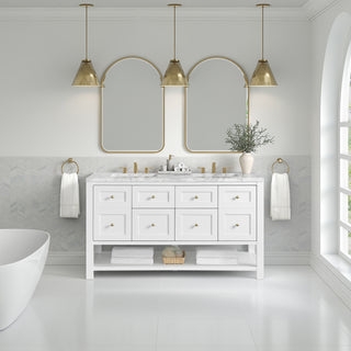 60 Inch Breckenridge Freestanding Vanity in Bright White / Carrara White Top
