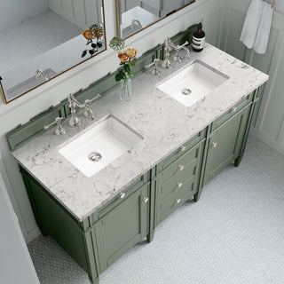 60 Inch Brittany Freestanding Vanity in Smokey Celadon / Eternal Jasmine Pearl Top