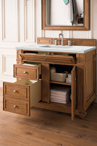 36 Inch Bristol Freestanding Vanity in Saddle Brown / Ethereal Noctis Top