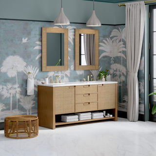 72 Inch Solene Freestanding Vanity in Seaside Oak / Arctic Fall Top