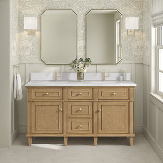60 Inch Lorelai Freestanding Vanity in Light Natural Oak / White Zeus Top