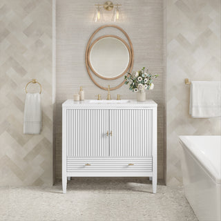 36 Inch Myrrin Freestanding Vanity in Bright White / White Zeus Top