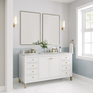 60 Inch Chicago Freestanding Vanity in Glossy White / Eternal Jasmine Pearl Top