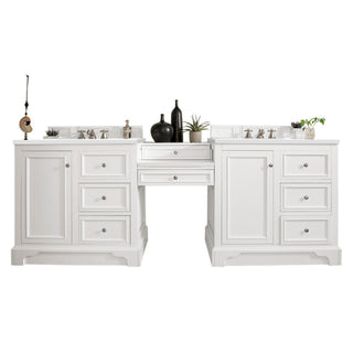 96.5 Inch De Soto Freestanding Vanity in Bright White / White Zeus Top