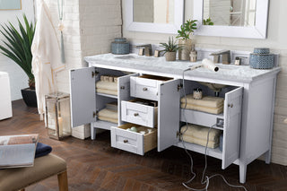 72 Inch Palisades Freestanding Vanity in Bright White / Carrara White Top
