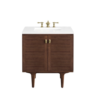 30 Inch Amberly Dual Mount Vanity in Mid-Century Walnut / White Zeus Top