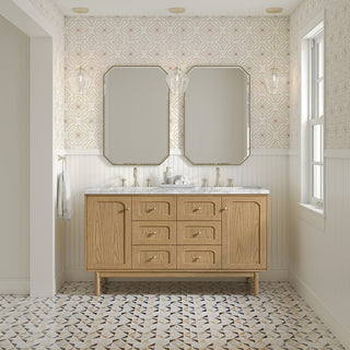 60 Inch Laurent Dual Mount Vanity in Light Natural Oak / Carrara White Top